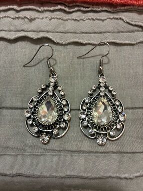 Crystal Teardrop Dangle Earrings - Clear Silver-Tone